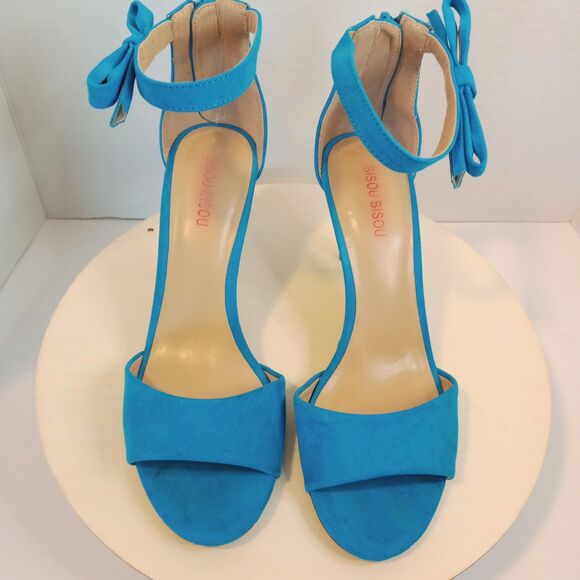 BISOU BISOU Women's Zipper Back & Side Bow Open Toe 3" Heels Size 7 - Picture 3 of 11